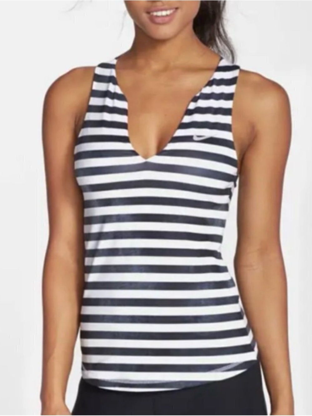 Nike Striped V‑Neck Tennis Dri-Fit Tank Top in Black and White